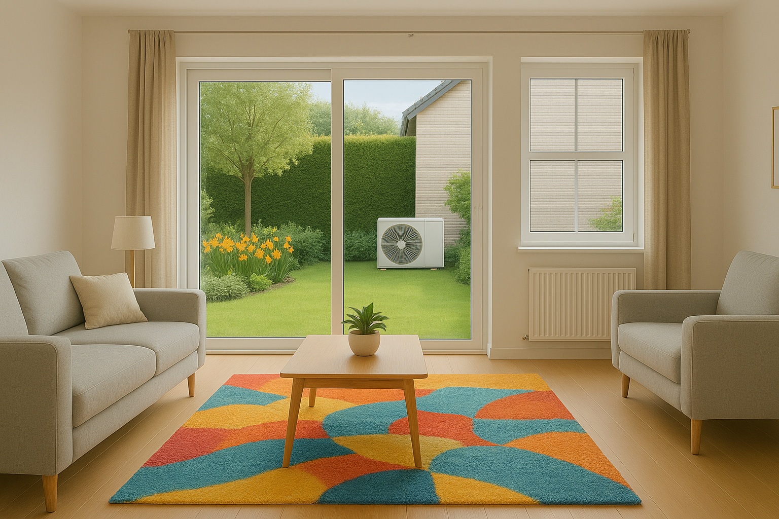 Bright Living Room with Garden View
